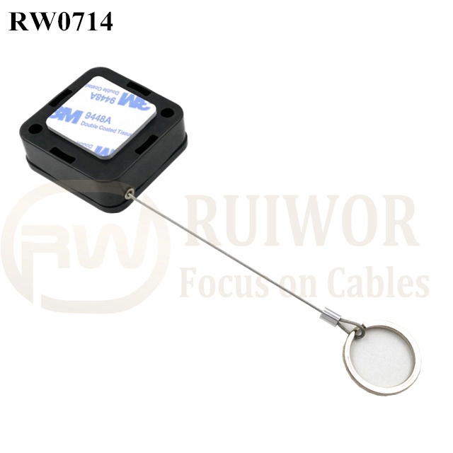 RW0714 Square Retractable Cable Plus with Demountable Key Ring for Retail Positioning Advertising Display