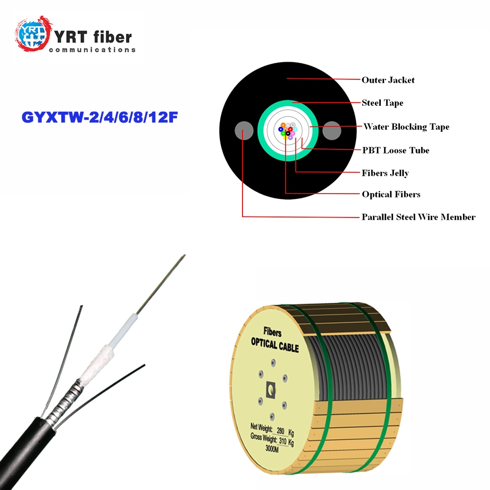 Outdoor Armored Singlemode Fiber Optic Cable with G652D Fiber HDPE Jacket GYXTW