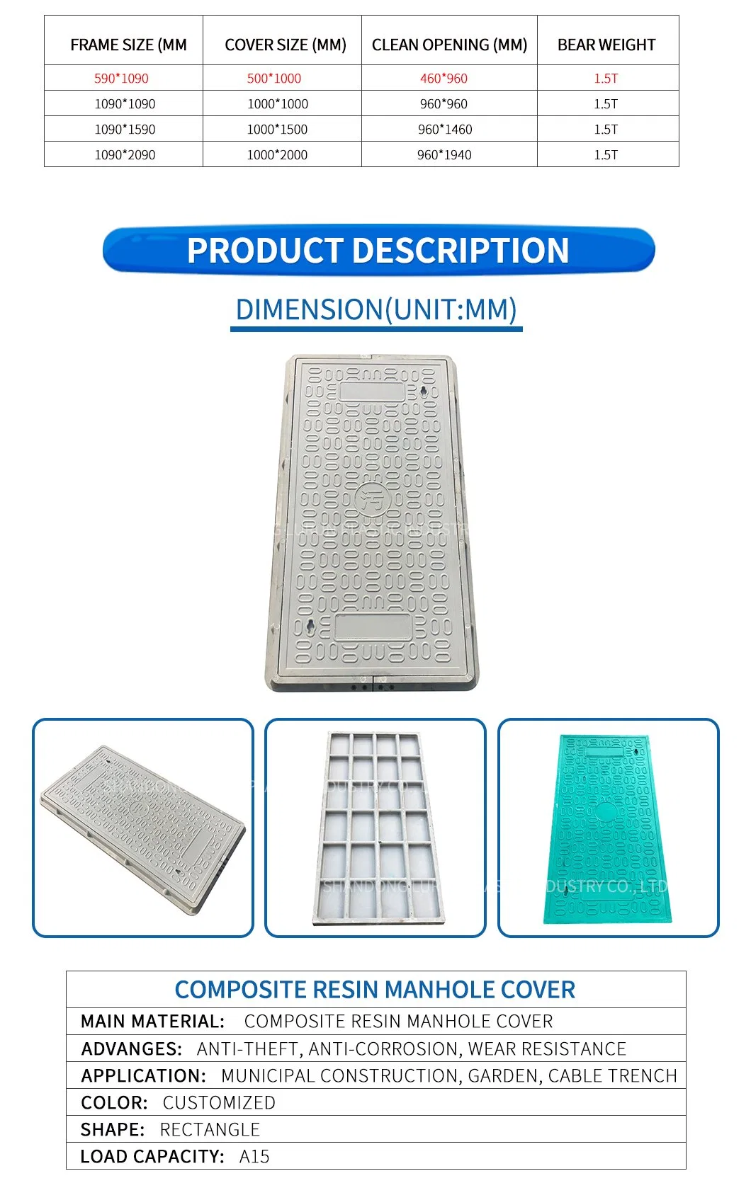 Security Square FRP GRP Manhole Cable Cover with Locking