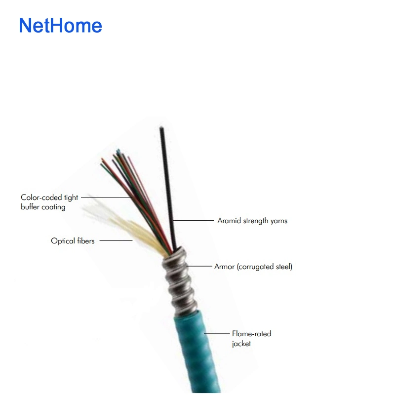 Indoor Riser Rated Om3 Interlocking Armored Fiber Optical Cable