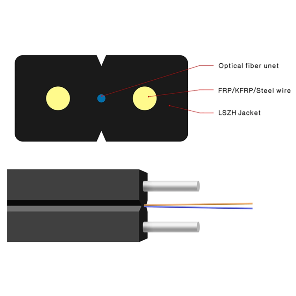 Industrial Hot Sellling Bow Type Drop Fiber Optic Cable (FRP or steel wire strength unit) Gjxh GJXFH