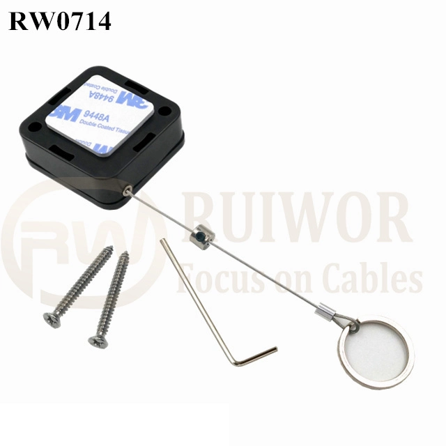 RW0714 Square Retractable Cable Plus with Demountable Key Ring for Retail Positioning Advertising Display