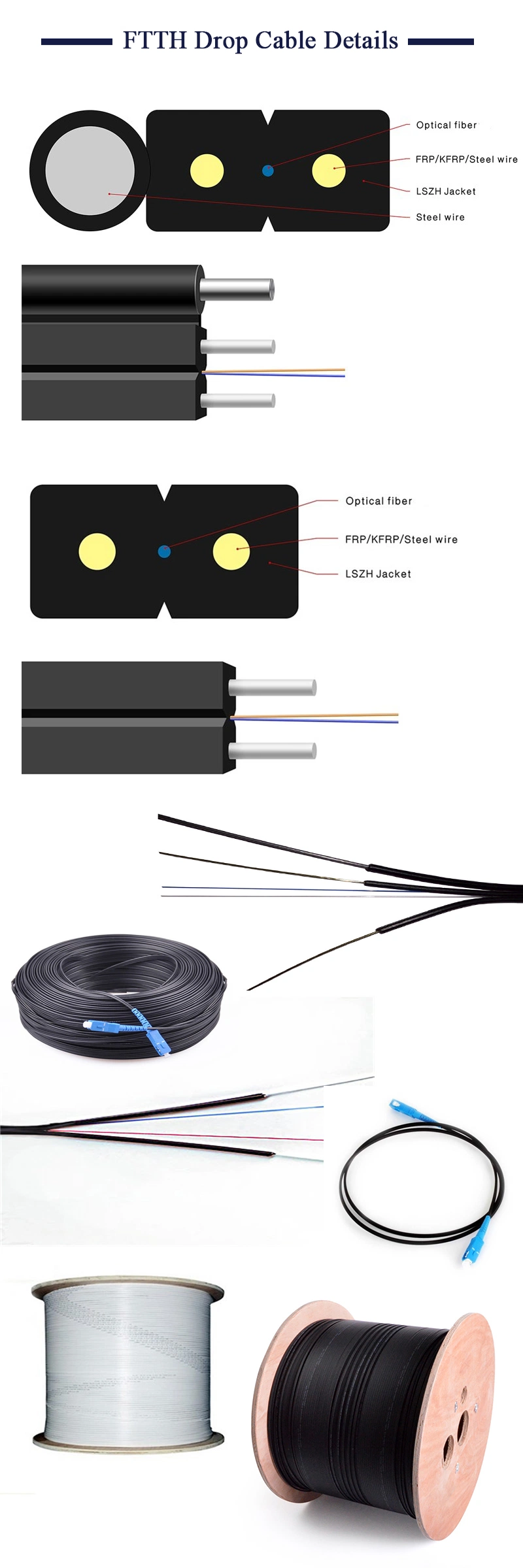 GJYXFCH 2 Core Single-Mode Self-Supporting FTTH Bow-Type Drop Fiber Optic Cable
