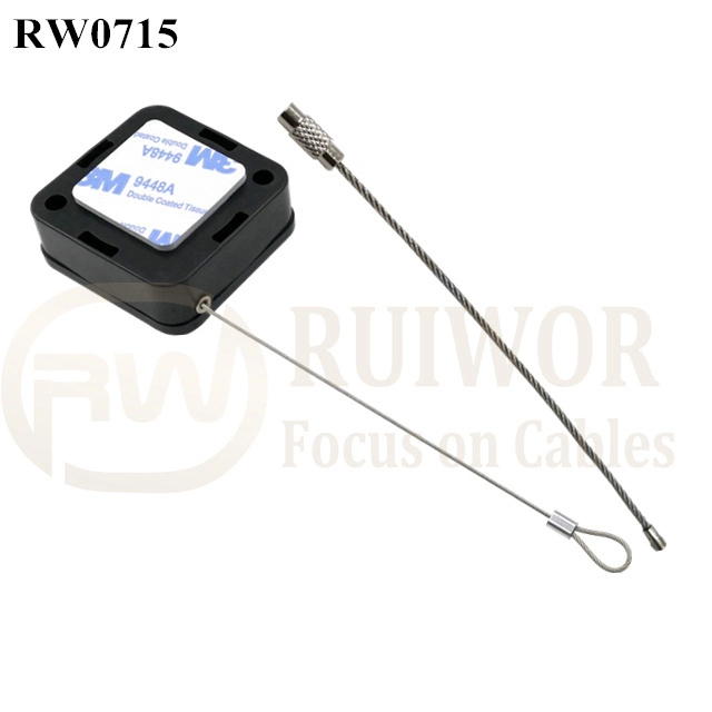 RW0715 Square Retractable Cable Plus Wire Rope Ring Catch for Retail Store Advertising Display