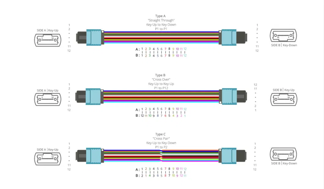 12 Cores LSZH Multimode Om1/2/3 MPO-MPO Fiber Optic Patch Cord