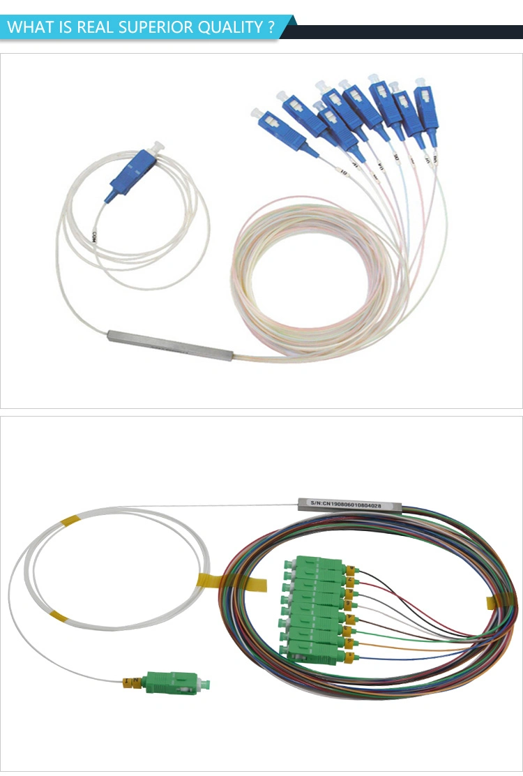 1X2 1X4 1X8 1X16 1X32 1X64 Optical Fiber with Sc/APC Connector Steel Tube Type PLC Splitter