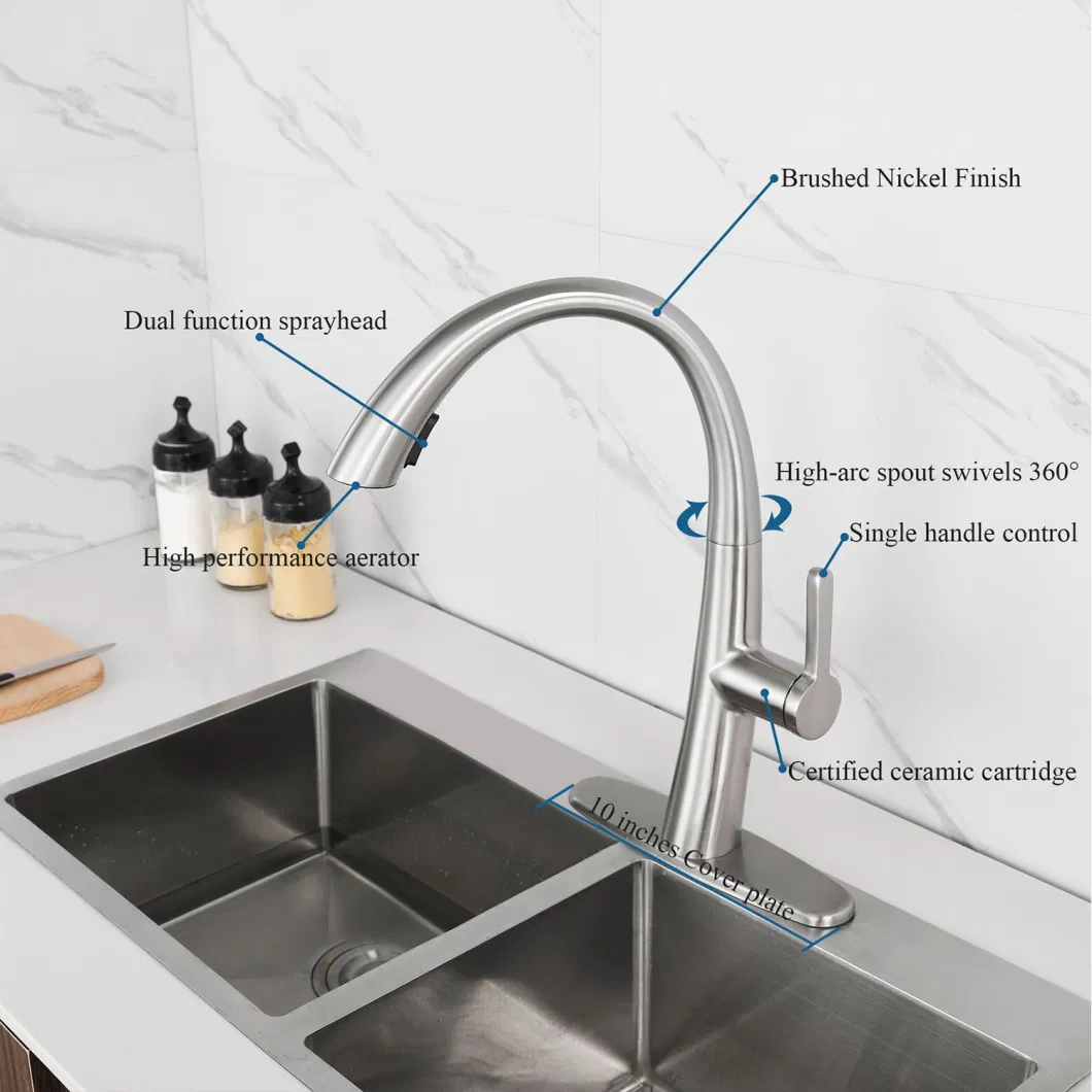 High Arc and Multiple Water Flow Mode Chrome Single Handle Stainless Steel Kitchen Faucets for RV Kitchen Bar