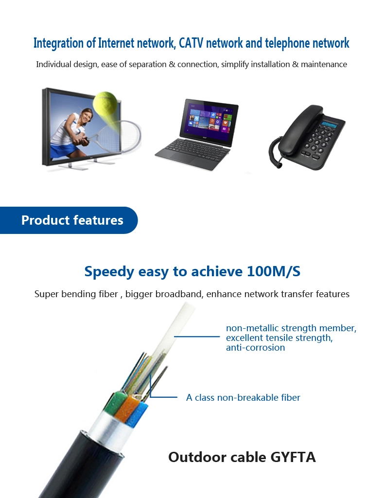 Outdoor Optical Cable 12 Fiber G Y F T A Single Mode