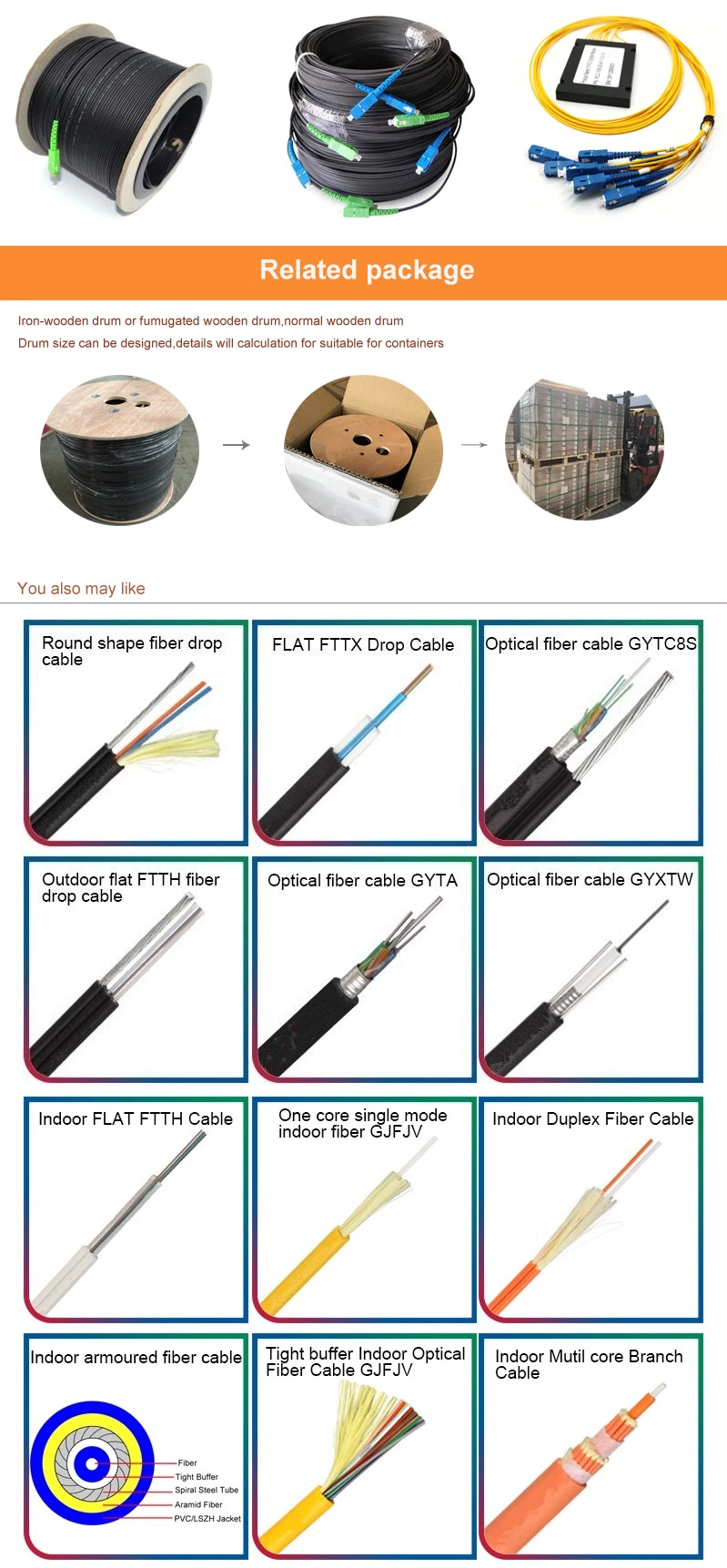 Optical Fiber Cable Outdoor Self-Support Steel Wire FTTH Optic Fiber Drop Cable Flat Cable G657A Communication Cable Data Cable