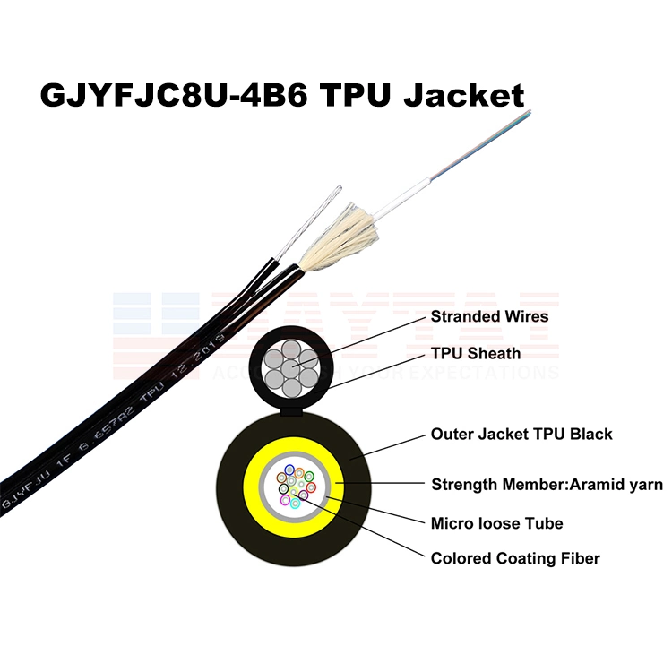 Tight-Buffered TPU Fiber G657A 4 Core Cable with Messenger
