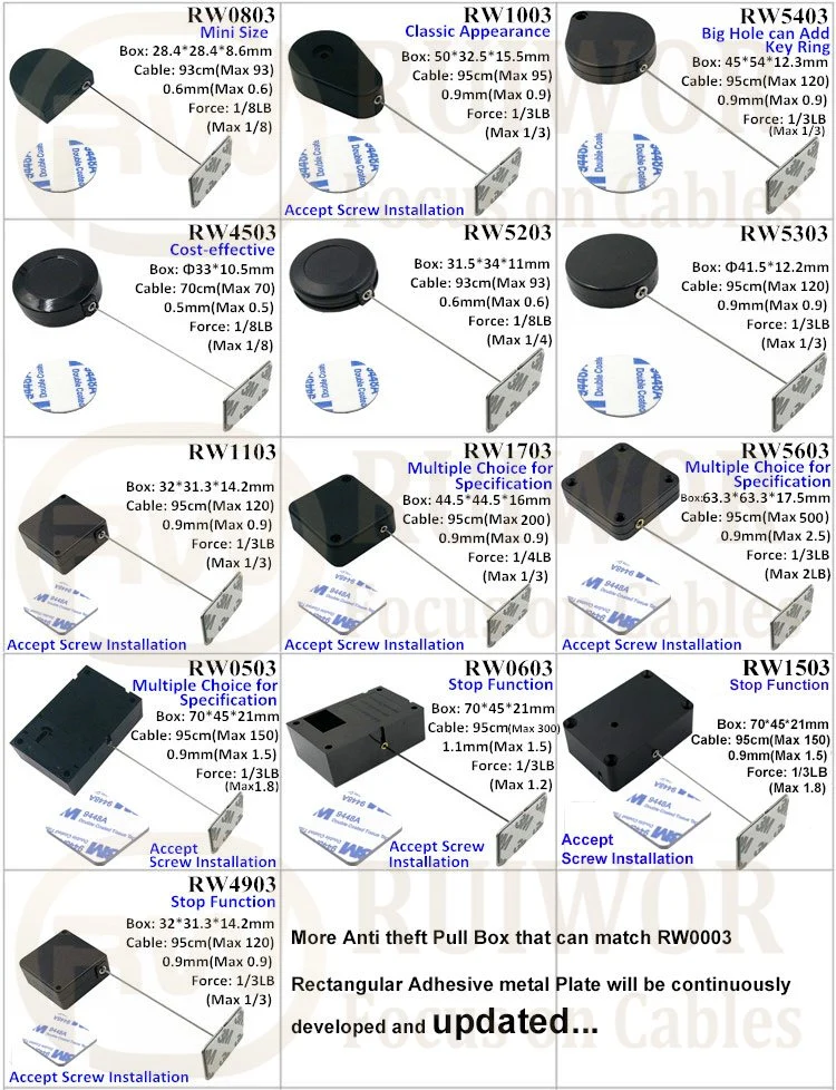 Retail Product Advertising Display Cable with 35X22mm Rectangular Adhesive Metal Plate