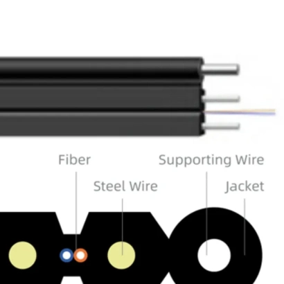 FTTH Outdoor Optical Fiber Drop Cable G657A1 1 Core Single Mode LSZH Black Jacket 1 Steel Wire+2 FRP Strength Member, 1000 Meters