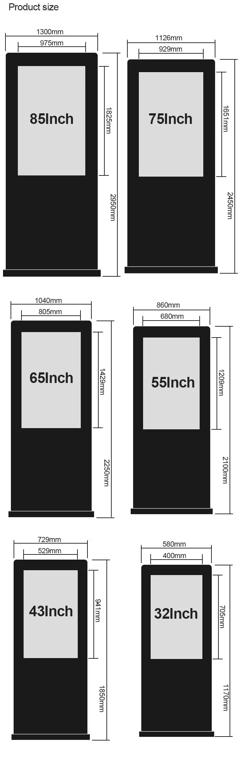 Floor Stand Outdoor Digital Signage 43 Inch 55/65/75/85/98/110 Waterproof Ad Display