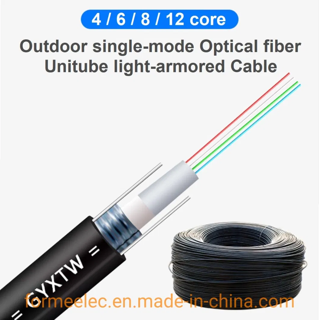 Outdoor Central Tube Light-Armored Cable Optic Fiber GYXTW 12 Core Optical Fiber Cable