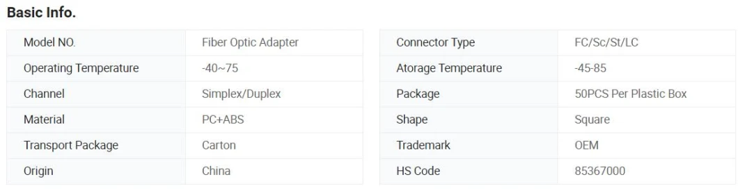 Sc/Upc Sc/APC Fiber Optic/Optical Cable Adapter/Couper/Connector