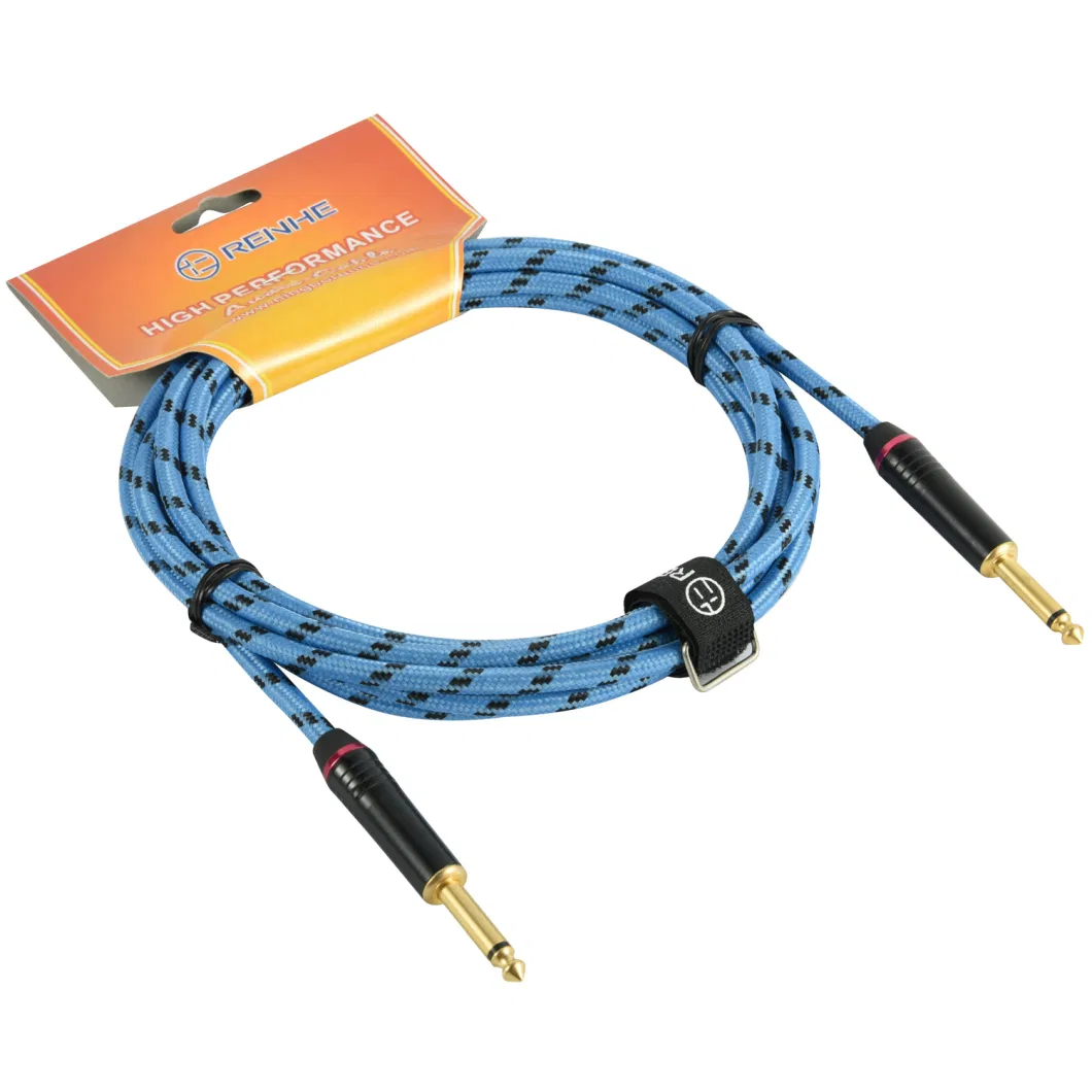 Guitar Cable Nylon 10FT 1/4 Inch 6.35mm Gold Straight Ts to Ts Electric Guitar and Bass Audio Cord Professional Instrument Wire OFC CCA 22/24 AWG Guage Colors
