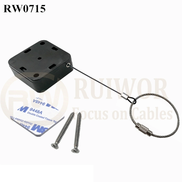 RW0715 Square Retractable Cable Plus Wire Rope Ring Catch for Retail Store Advertising Display