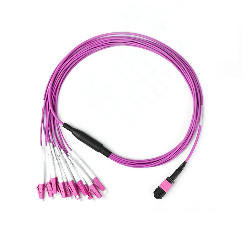Om4 Multimode MPO-LC Harness Fiber Patch Cords 12 Strands Female/Female Type B, 1m, Indoor Optical Fiber Cable Compatible