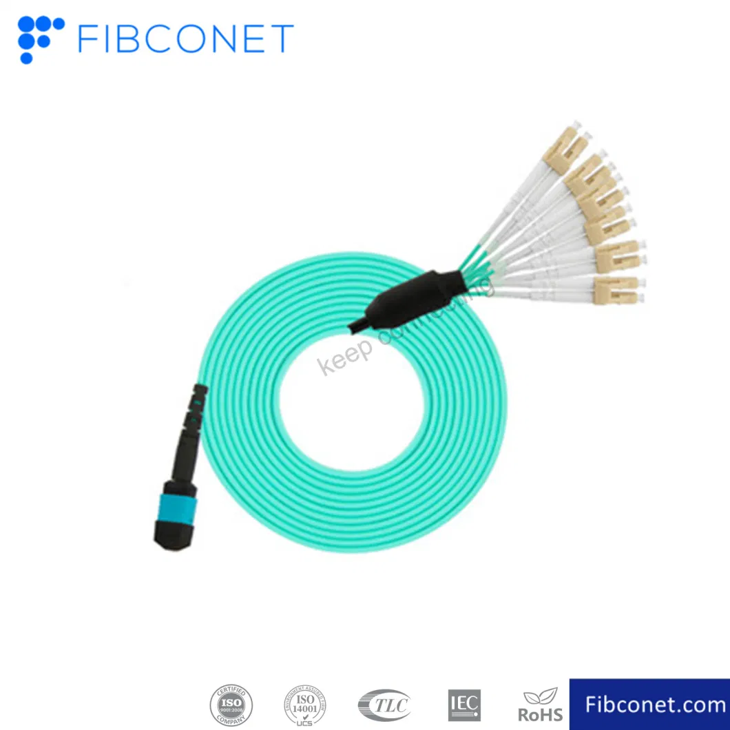 FTTH Blue 1X12 Cores Fiber Optical MPO to LC Jumper Patch Cable