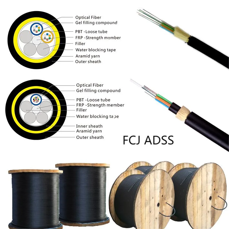 Fcj ADSS 2~288core G652D Optical Outdoor Self-Supported Fiber Cable