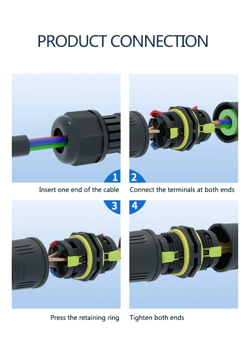 New Design Connector M20t Quick Connection T Shape 2 3 Pins Water Resistant Electric 5-8mm IP68 Waterproof Cable Connector