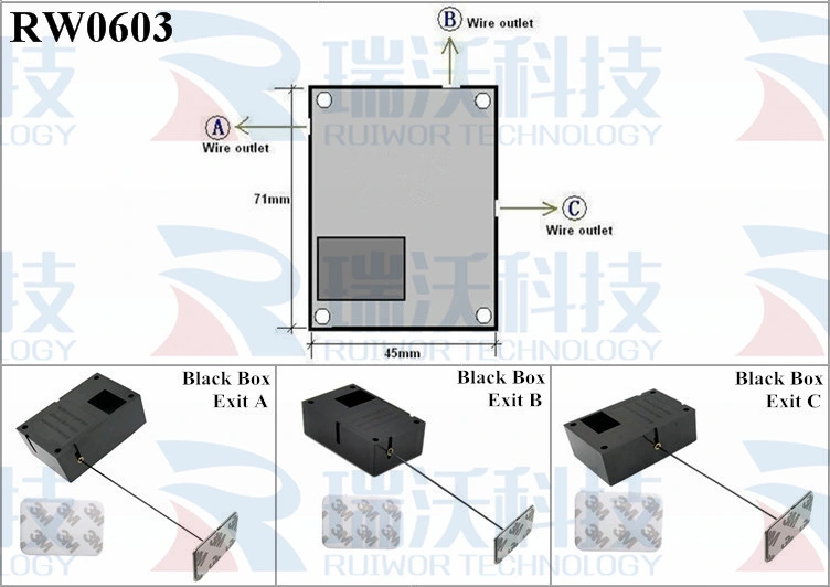 Retail Product Advertising Display Cable with 35X22mm Rectangular Adhesive Metal Plate