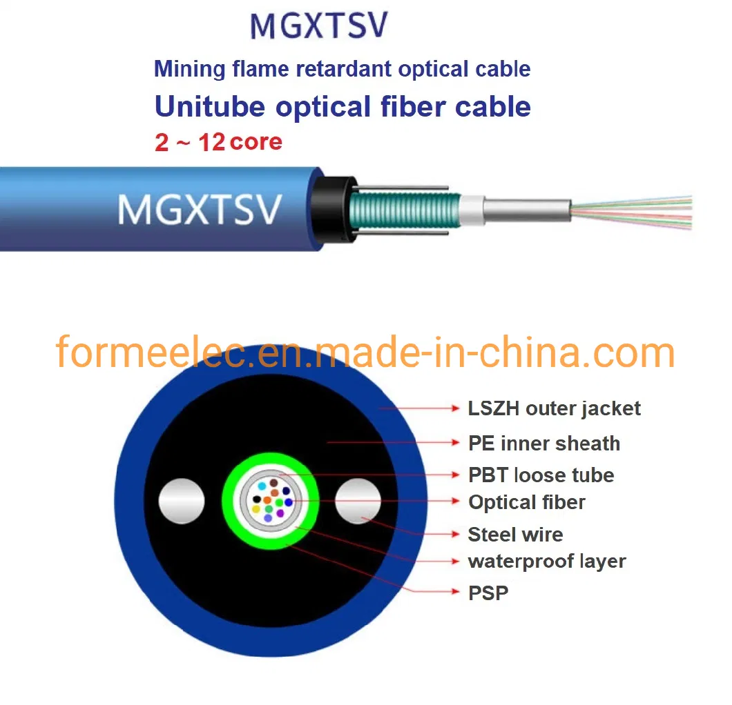 Central Tube 12 Core Mining Optical Cable Mgxtsv Flame Retardant Optical Fiber