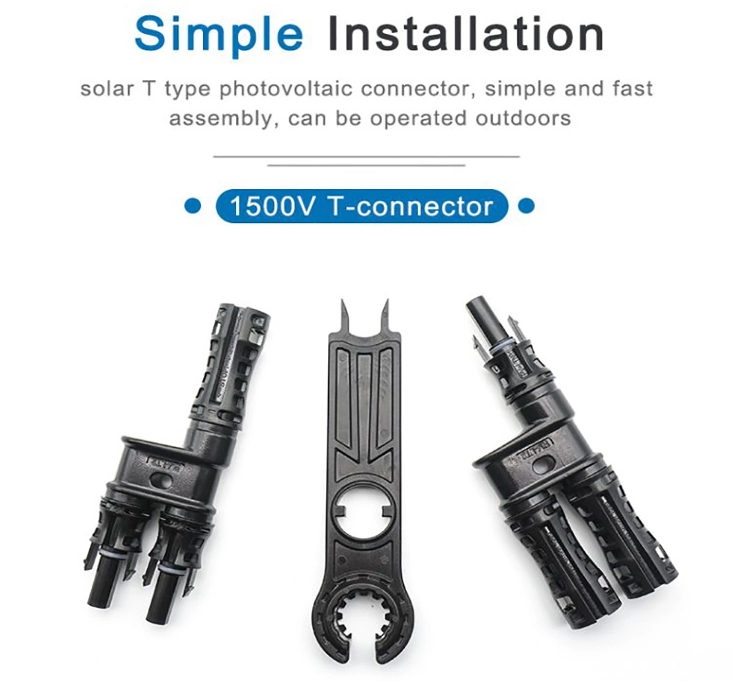 1500V DC Solar Panel Connection Tin Plated Copper PV005-T T Type Branch Solar Connector for Solar Cable