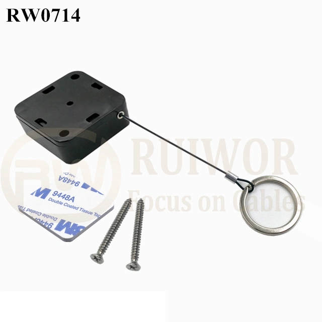 RW0714 Square Retractable Cable Plus with Demountable Key Ring for Retail Positioning Advertising Display