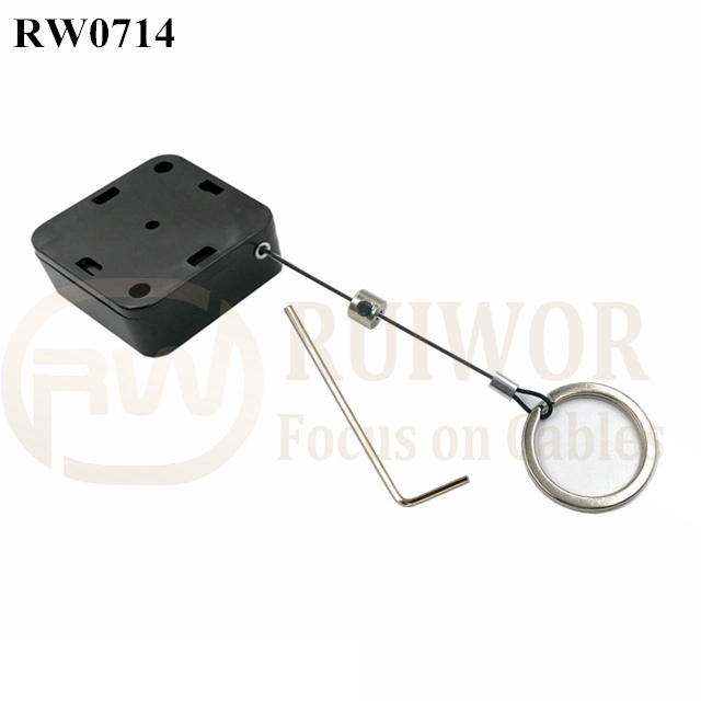 RW0714 Square Retractable Cable Plus with Demountable Key Ring for Retail Positioning Advertising Display