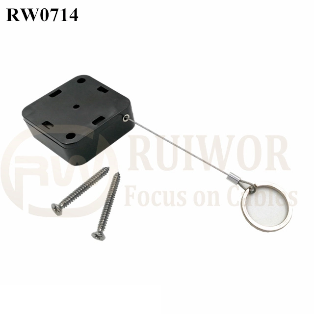 RW0714 Square Retractable Cable Plus with Demountable Key Ring for Retail Positioning Advertising Display