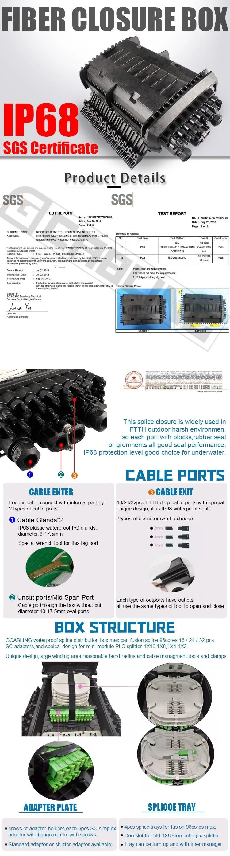 Gcabling High Satisfaction Hot Sale Jonction Fiber Box FTTB FTTH Fttc Fiber Cabling System Fiber Closure Joint