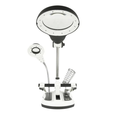 Big Lens Helping Hand Magnifier LED Auxiliary Clip Desk Lamp Magnifier for Repairing PCB DIY Soldering Work