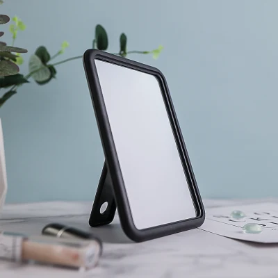 Plastic Hand Held Mirror Magnifying Vanity Mirror with Folding Round Handle and Suspension Bracket