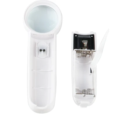 High Quality White Plastic Handheld LED Magnifier Jewelry Magnifying Glass Loupe