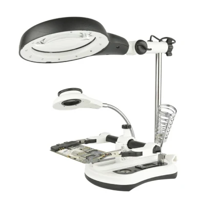 Big Lens Helping Hand Magnifier LED Auxiliary Clip Desk Lamp Magnifier for Repairing PCB DIY Soldering Work