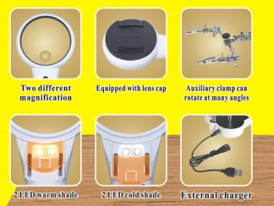 Auxiliary Clamp Magnifier with Switchable Cold and Warm LED Light