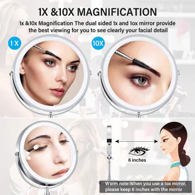 8&quot; Lighted 10X Makeup Double Sided Dimmable Magnifying Mirror with Lights