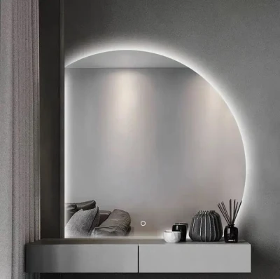 Half Moon Irregular Shape Smart Touch Screen Mirror Frameless Backlit LED Light Wall Mirror