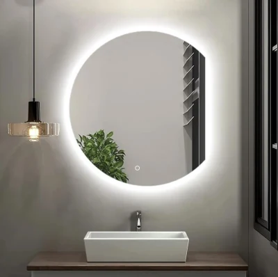 Half Moon Irregular Shape Smart Touch Screen Mirror Frameless Backlit LED Light Wall Mirror