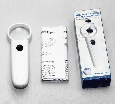High Quality White Plastic Handheld LED Magnifier Jewelry Magnifying Glass Loupe