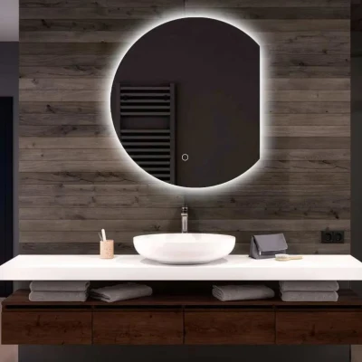 Half Moon Irregular Shape Smart Touch Screen Mirror Frameless Backlit LED Light Wall Mirror