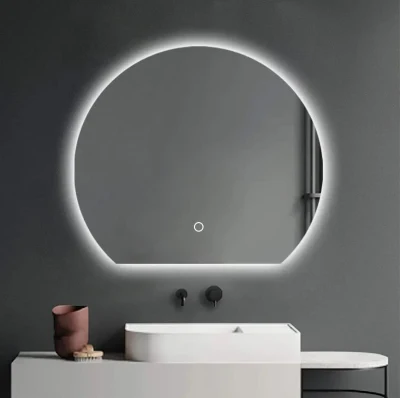 Half Moon Irregular Shape Smart Touch Screen Mirror Frameless Backlit LED Light Wall Mirror
