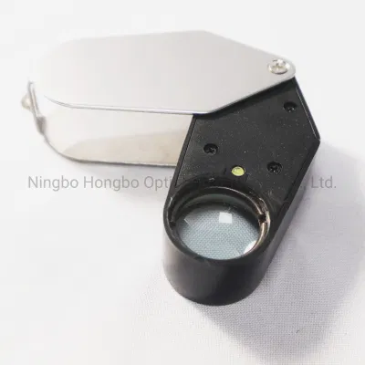 Foldable Jewelry Magnifier with LED Lamp Mg21002 10X21mm All Metal Magnifier