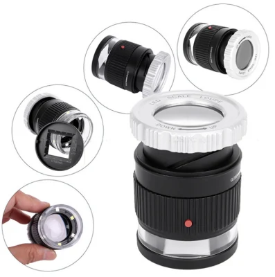 6LED UV Cylinder Magnifier Scope 30X Focusing Reading Measuring Magnifying Glass