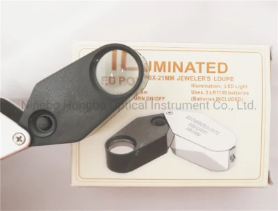 Foldable Jewelry Magnifier with LED Lamp Mg21002 10X21mm All Metal Magnifier