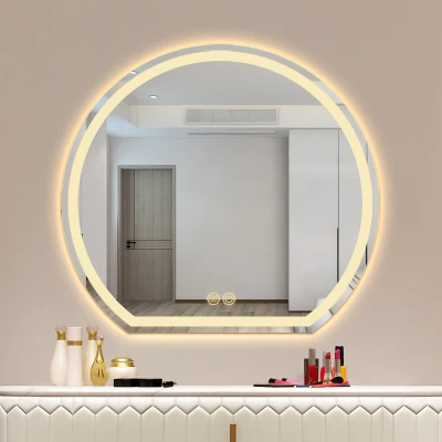 Hotel Bathroom Vanity Half Moon LED Lighted Wall Decorative Mirror Smart Makeup Touch Screen Backlit Bathroom Mirror