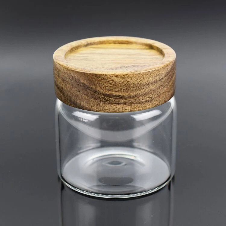 New Glass Storage Container with Child Resistant Acacia Wood Lid Magnifying Glass Jar for High Quality Dry Flower Collection