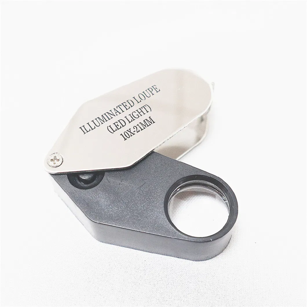 Foldable Jewelry Magnifier with LED Lamp Mg21002 10X21mm All Metal Magnifier