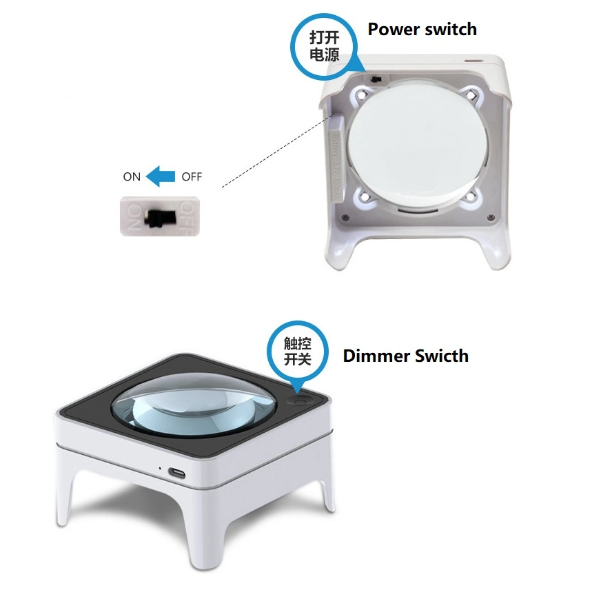 Factory High Quality Square Magnifier with Dimmable LED Light with Rechargeable Lithuim Battery